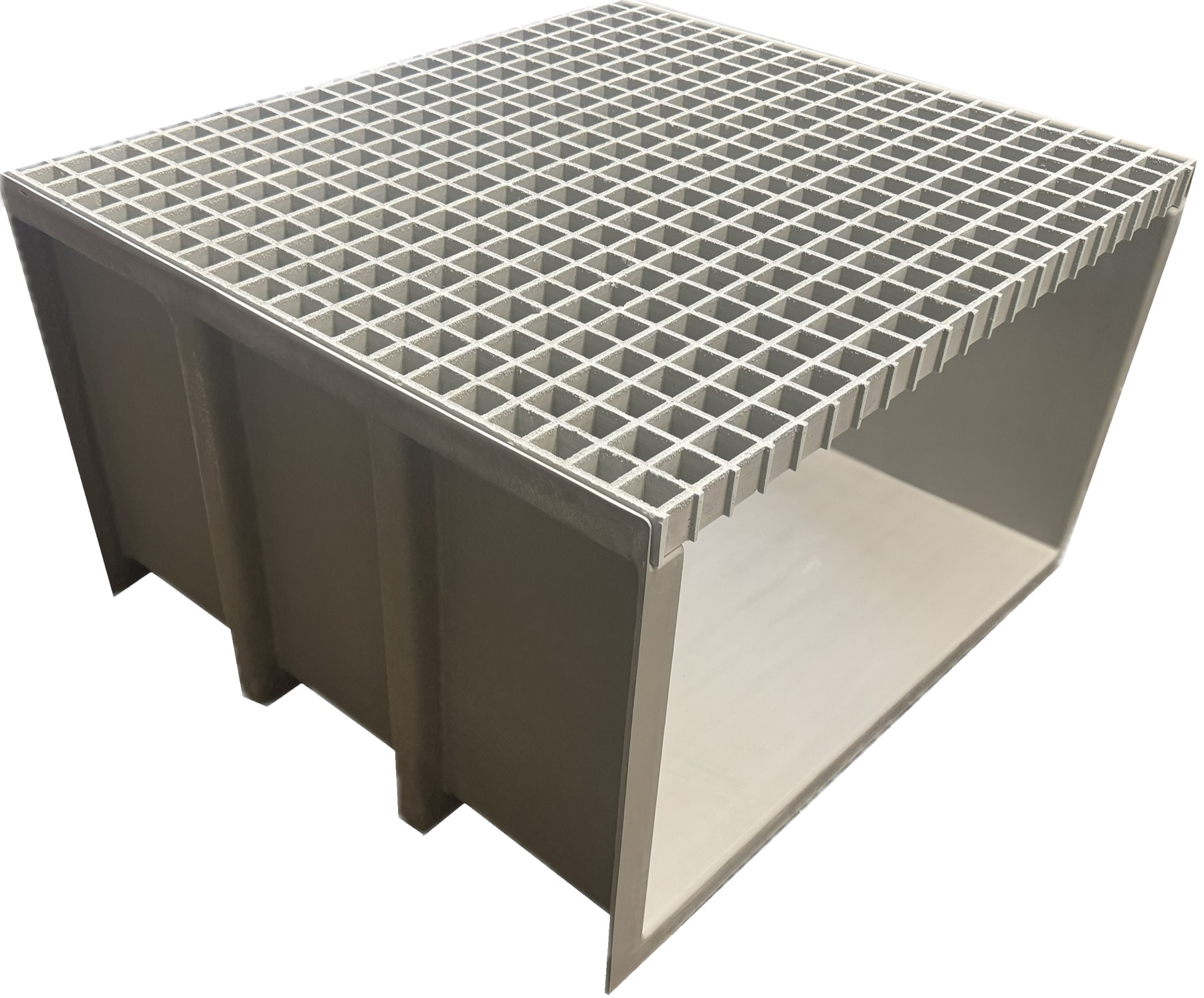 Large GRP cable trough with grating cover