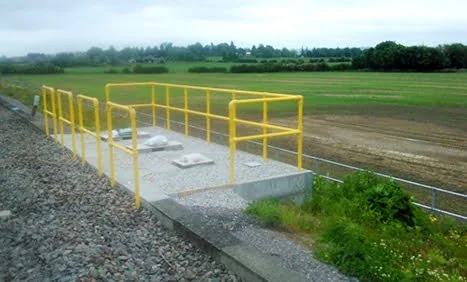 Yellow GRP handrail installation supplied by Captrad