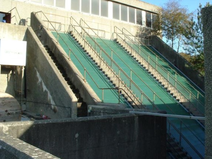 Large green GRP cover system on external stairs